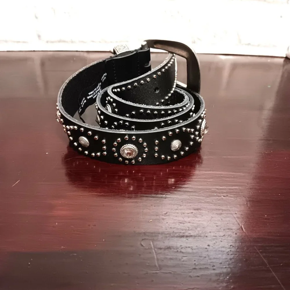 Studded Bejeweled Western Uraban Outfitters Leather strap belt unisex 33.5" - Picture 8 of 10